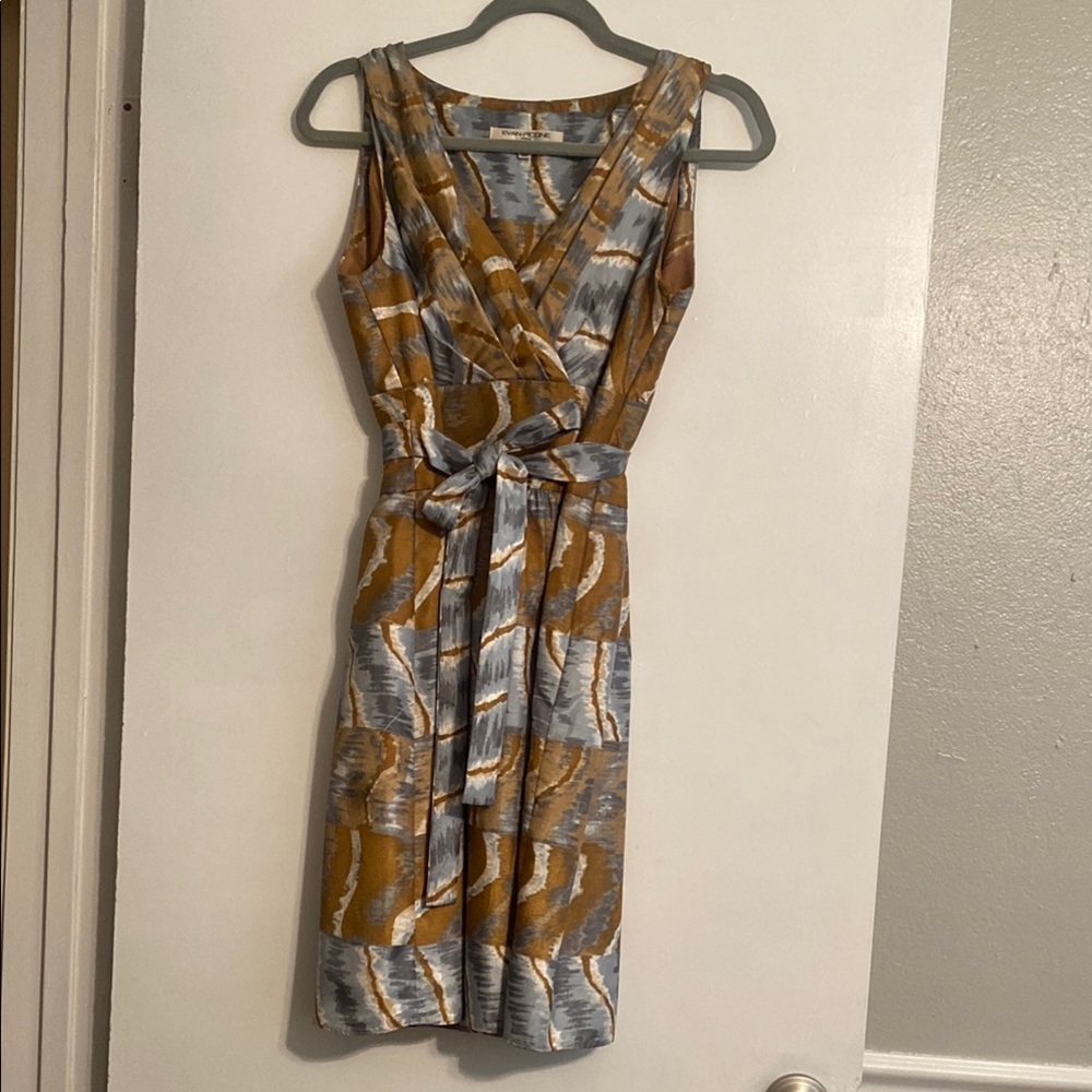 Evan Picone Blue and Brown Sleeveless Midi Dress